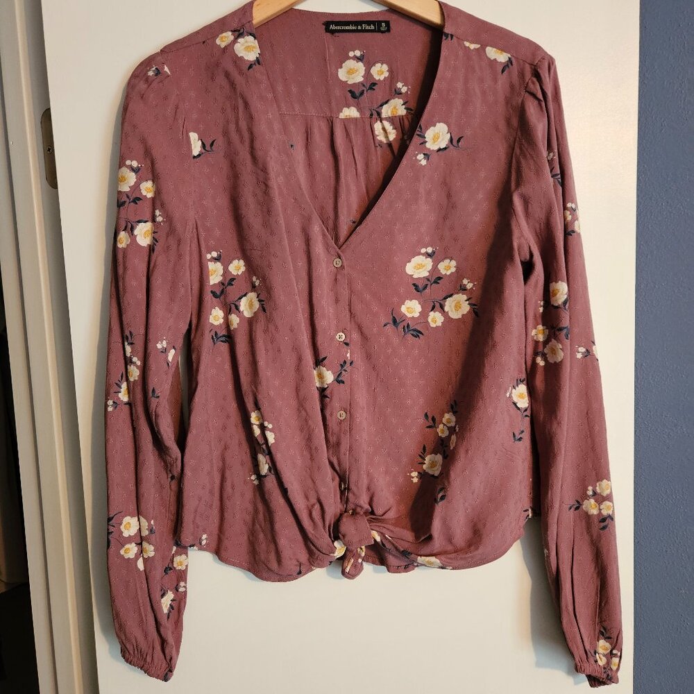 Abercrombie & Fitch Pink Floral Tie-Front Button-Up Top